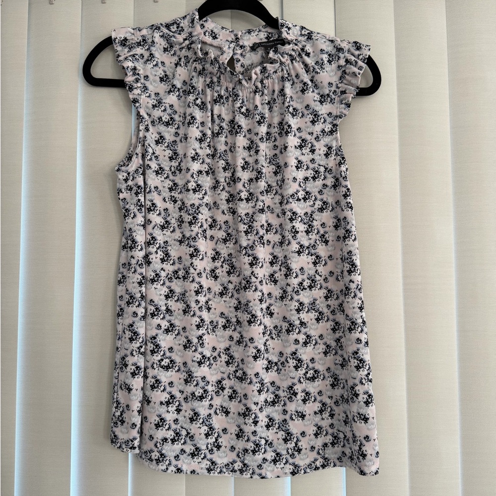 Adrianna Papell Black and White Floral Blouse